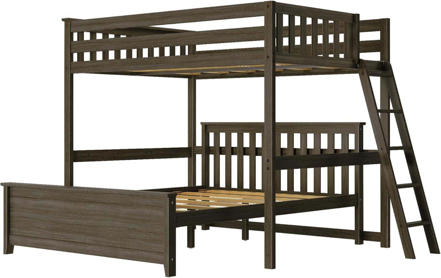Max & Lily Bunk Bed, L Shaped Full-Over-Queen Bed Frame for Kids with Ladder on End, Solid Wood Bunk Bed for Kids, No Box Spring Needed, Pecan