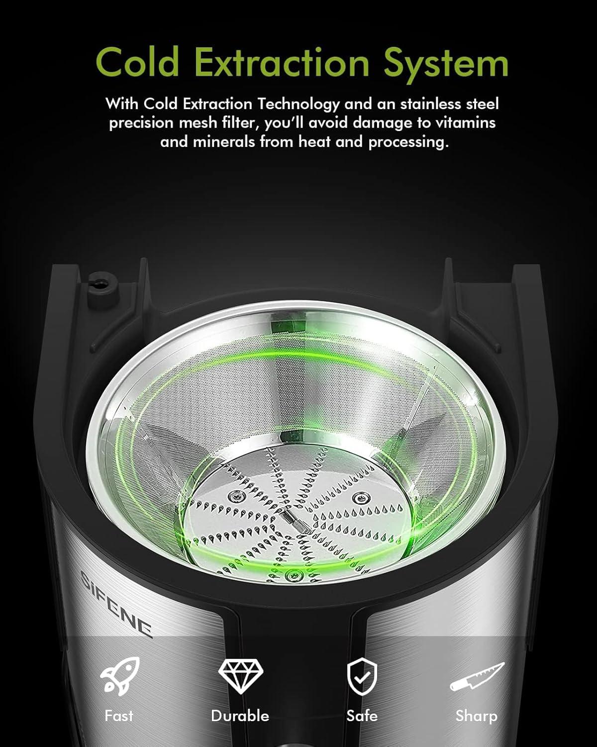 SiFENE 800W Centrifugal Juicer Machine, 3.2" Wide Chute, 3 Speed Setting, Overheat Protection, Easy to Clean, Silver