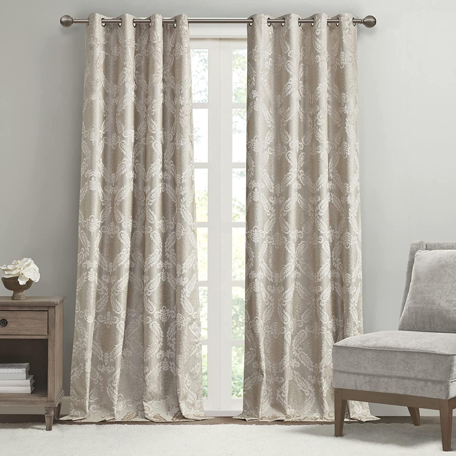 Madison Park Amelia Knitted Jacquard Paisley Total Blackout Grommet Top Curtain Panel
