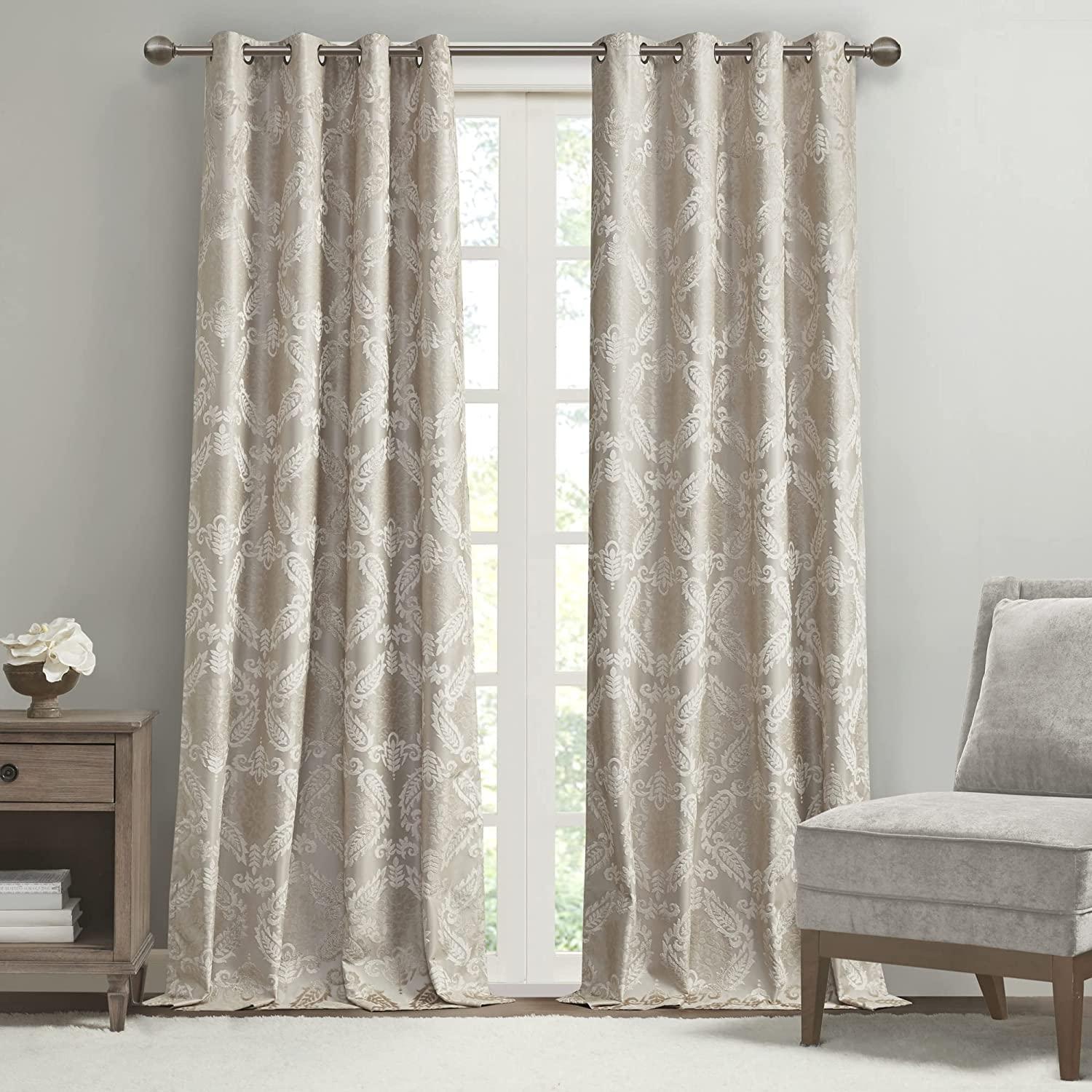 Madison Park Amelia Knitted Jacquard Paisley Total Blackout Grommet Top Single Curtain Panel