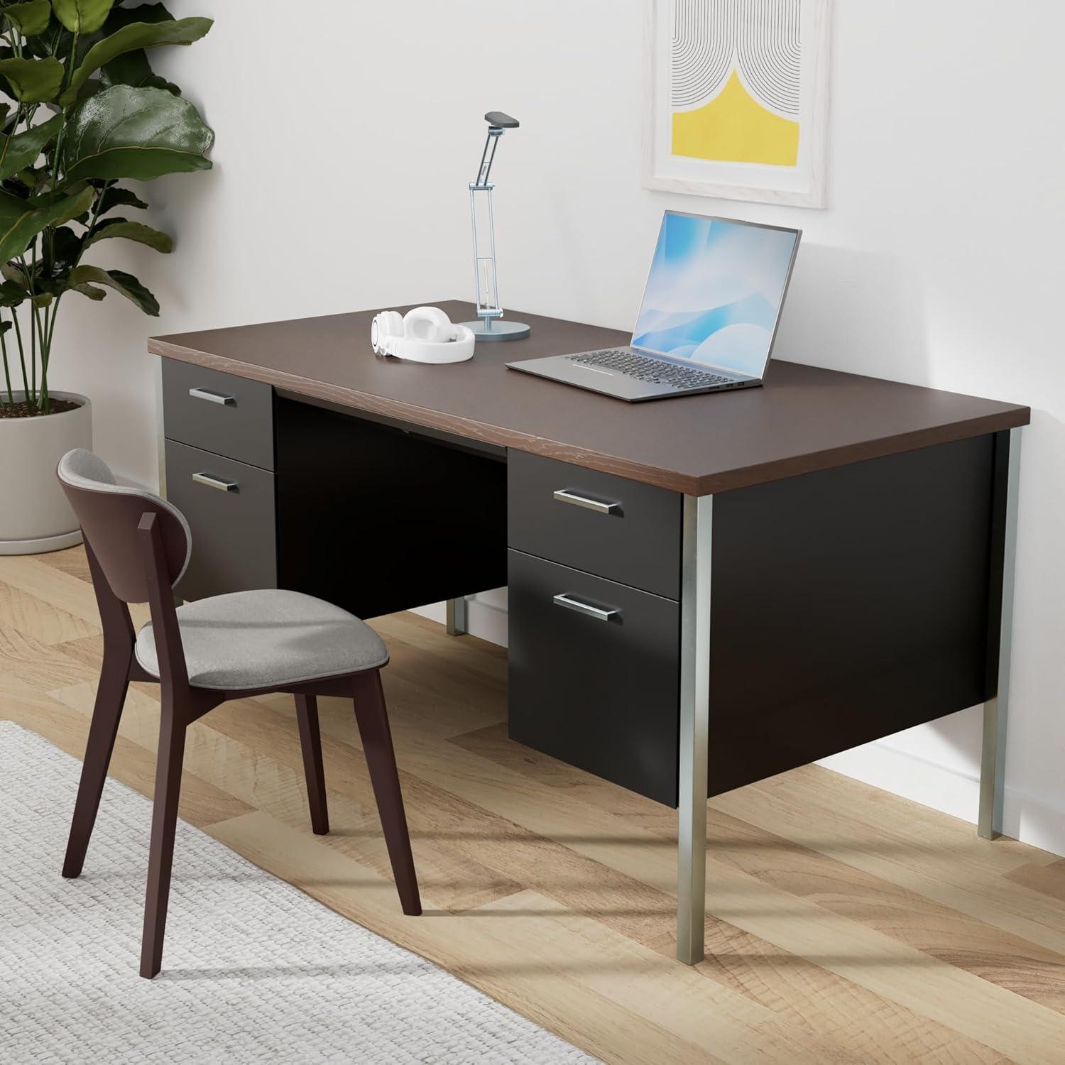 HON H34962.MOCH.P 34000 Series 60 in. x 30 in. x 29.5 in. Double Pedestal Desk - Mocha/Black