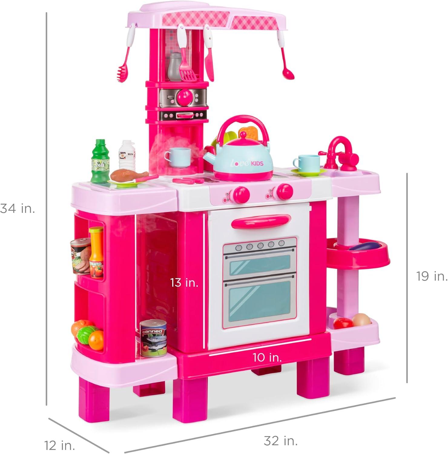 Best Choice Products Pretend Play Kitchen Toy Set for Kids with Water Vapor Teapot, 34 Accessories, Sounds