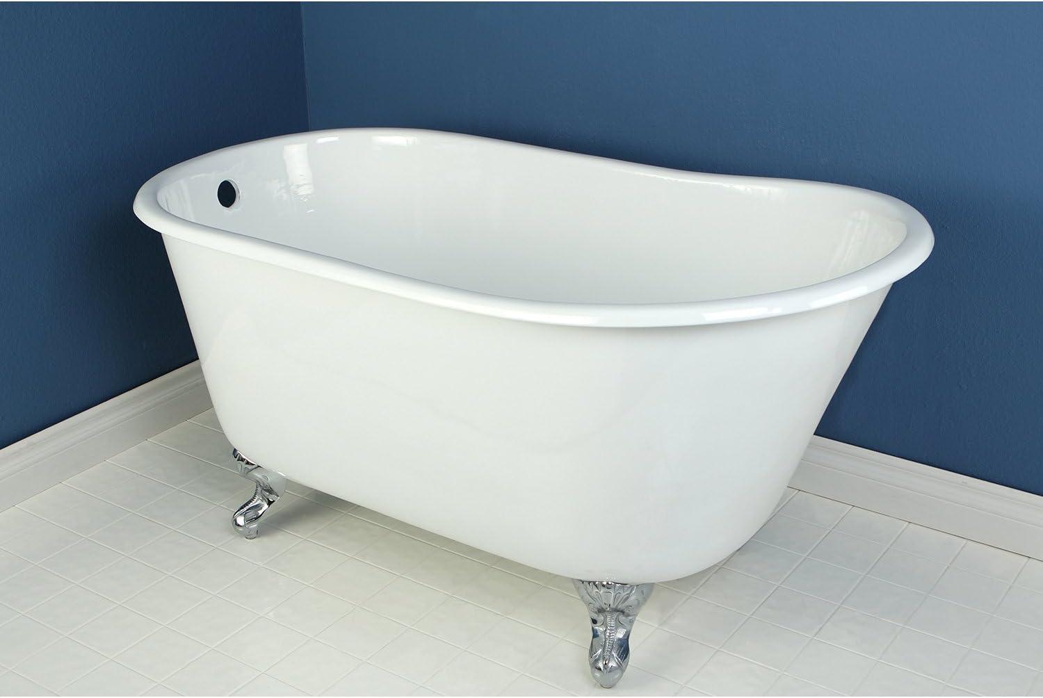 Kingston Brass Aqua Eden 53-Inch Cast Iron Oval Single Slipper Clawfoot Tub (No Faucet Drillings)