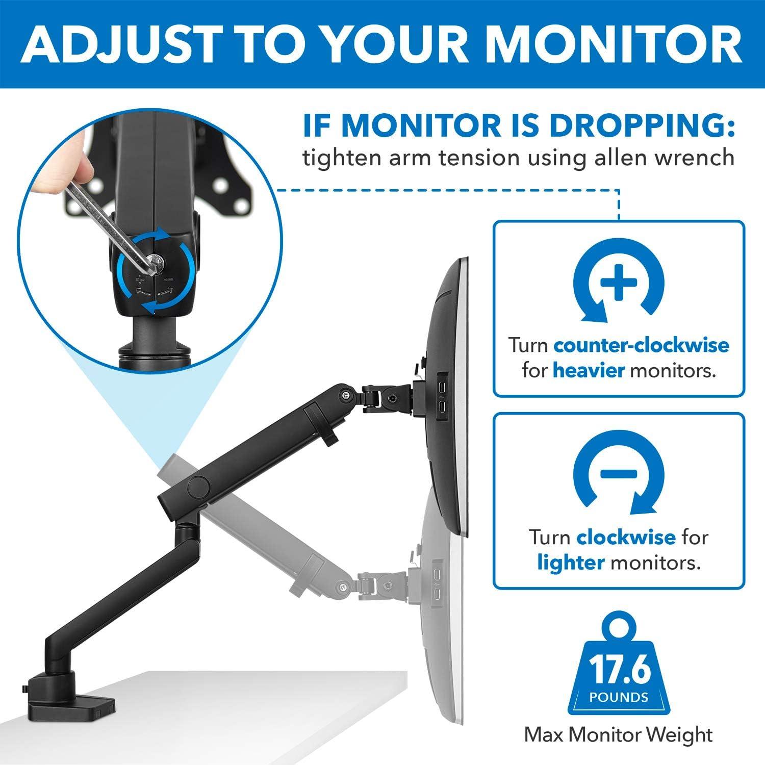 Mount-It! Dual Monitor Arm Mount Desk Stand | Articulating Mechanical Spring Height Adjustable | Fits Two 17 - 32 Inch Screens | C-Clamp and Grommet