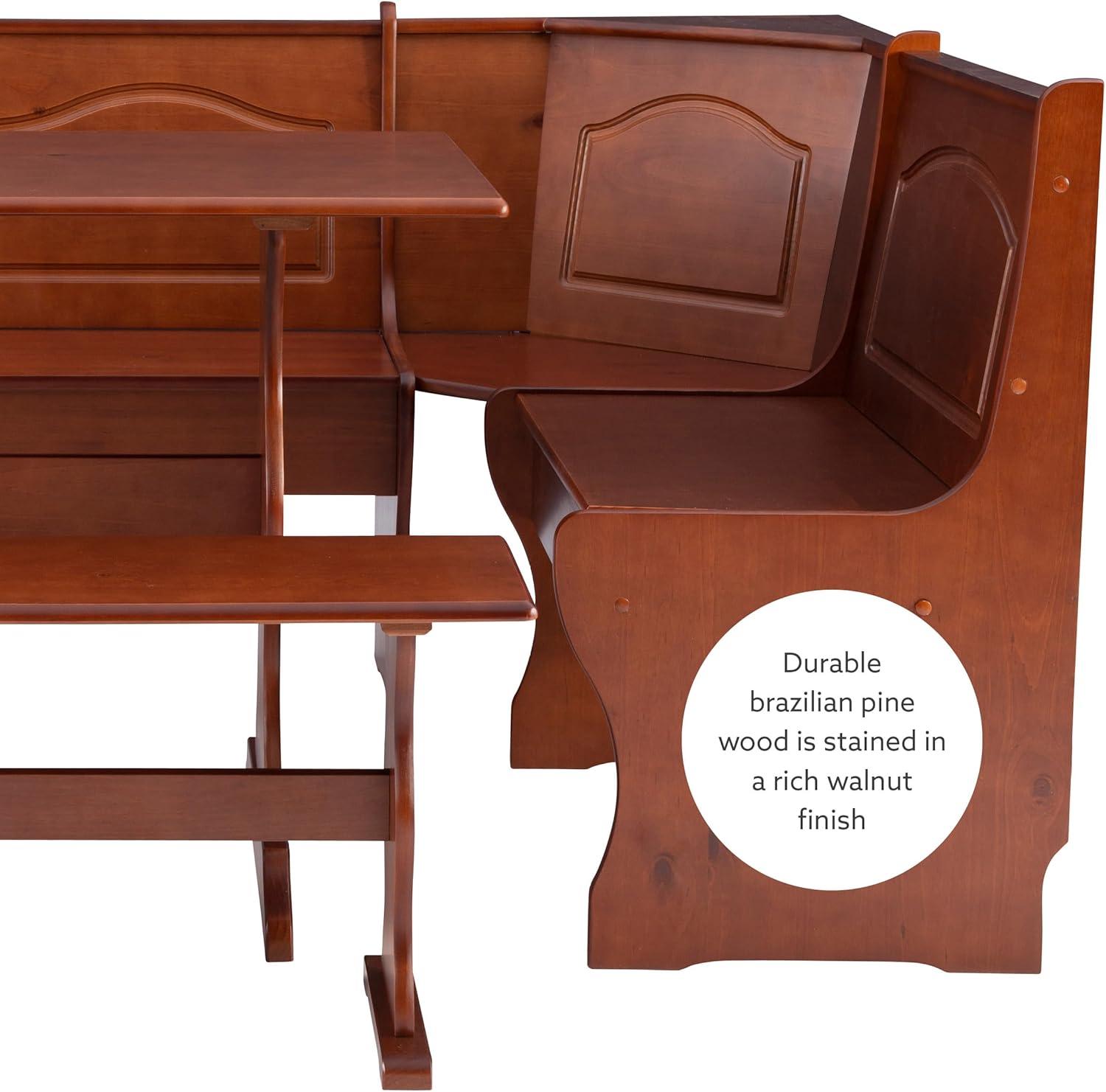 3pc Chelsea Breakfast Corner Nook Dining Table Set Walnut - Linon