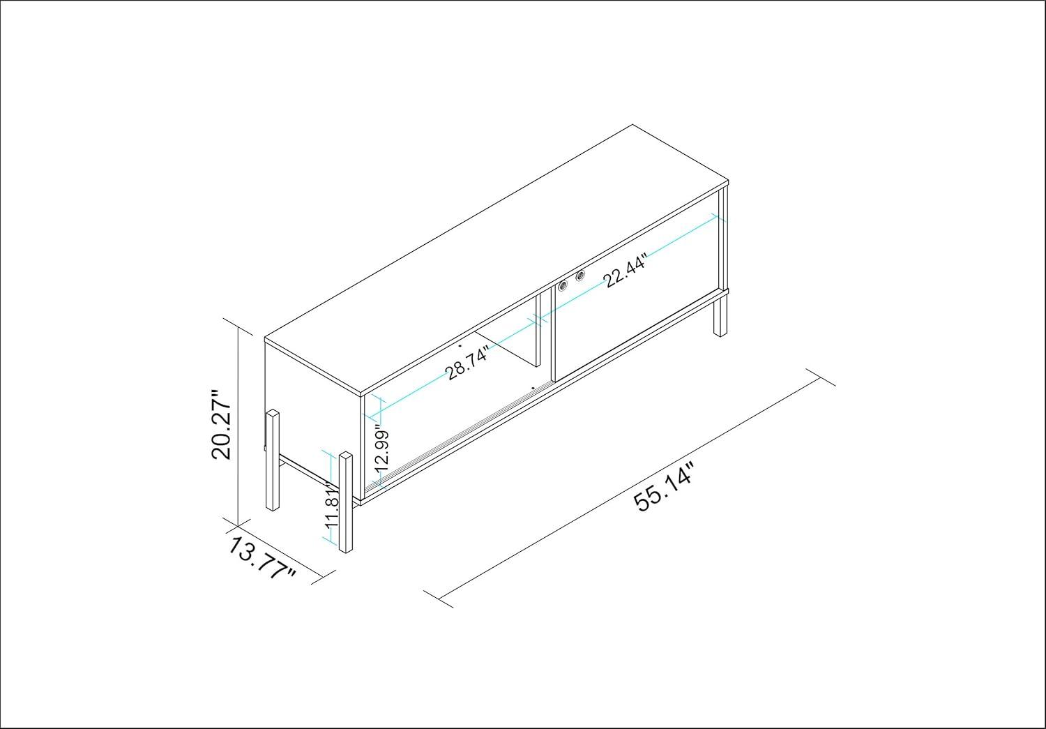 Bowery TV Stand for TVs up to 70" White/Oak - Manhattan Comfort: Mid-Century Design, Cable Management