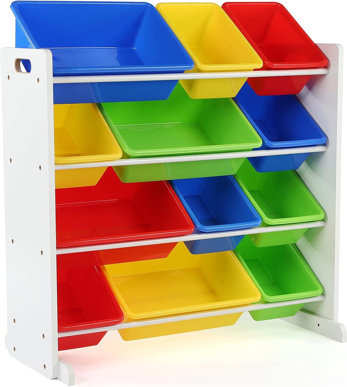 Humble Crew Summit Toy Storage Organizer with 12 Plastic Storage Bins, White/Primary