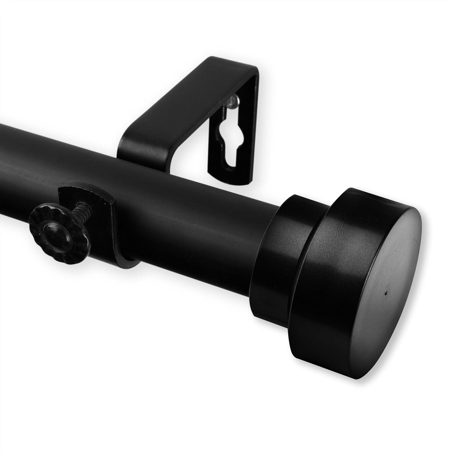 Adjustable Black Steel Single Curtain Rod with Finial