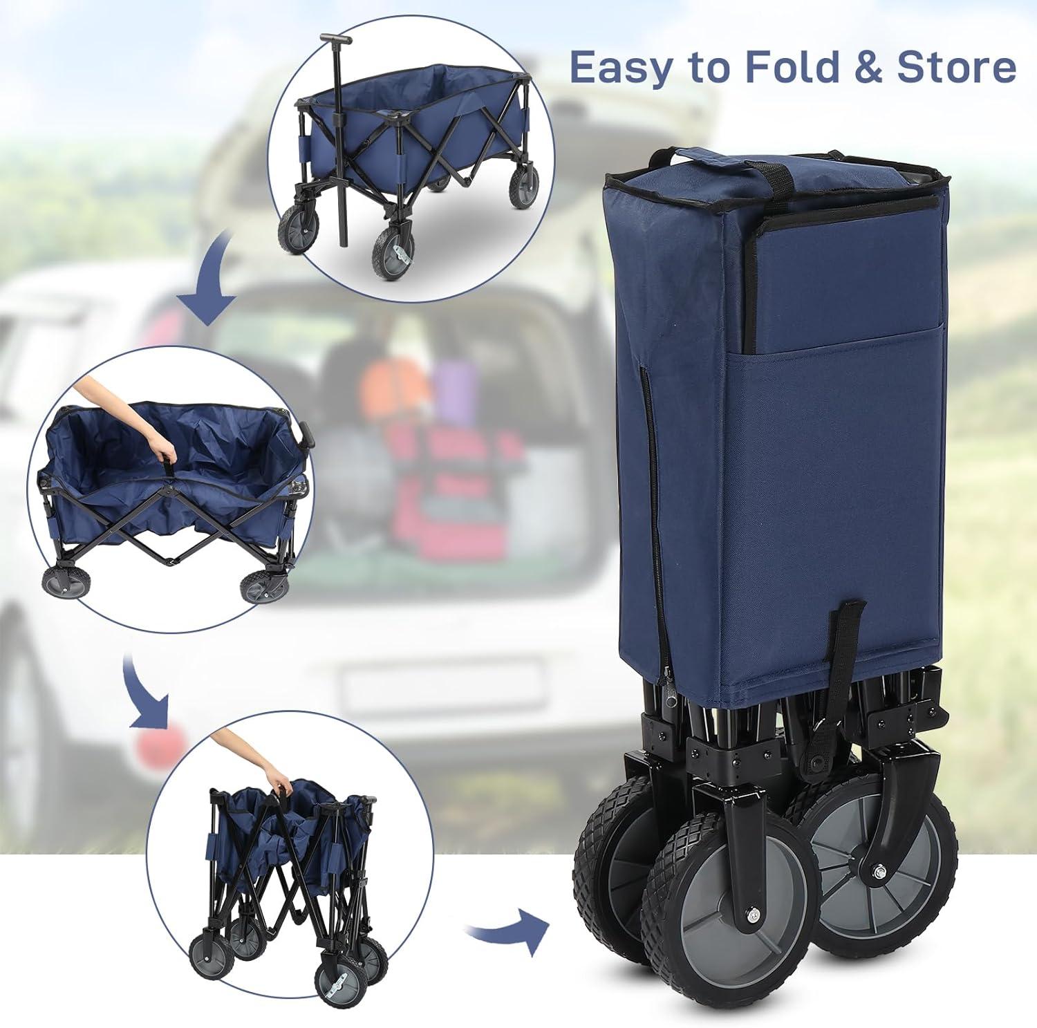 Collapsible Wagon with Big Wheels for Sand, Grocery, Garden, Park, Picnic, Camping, Beach Trip