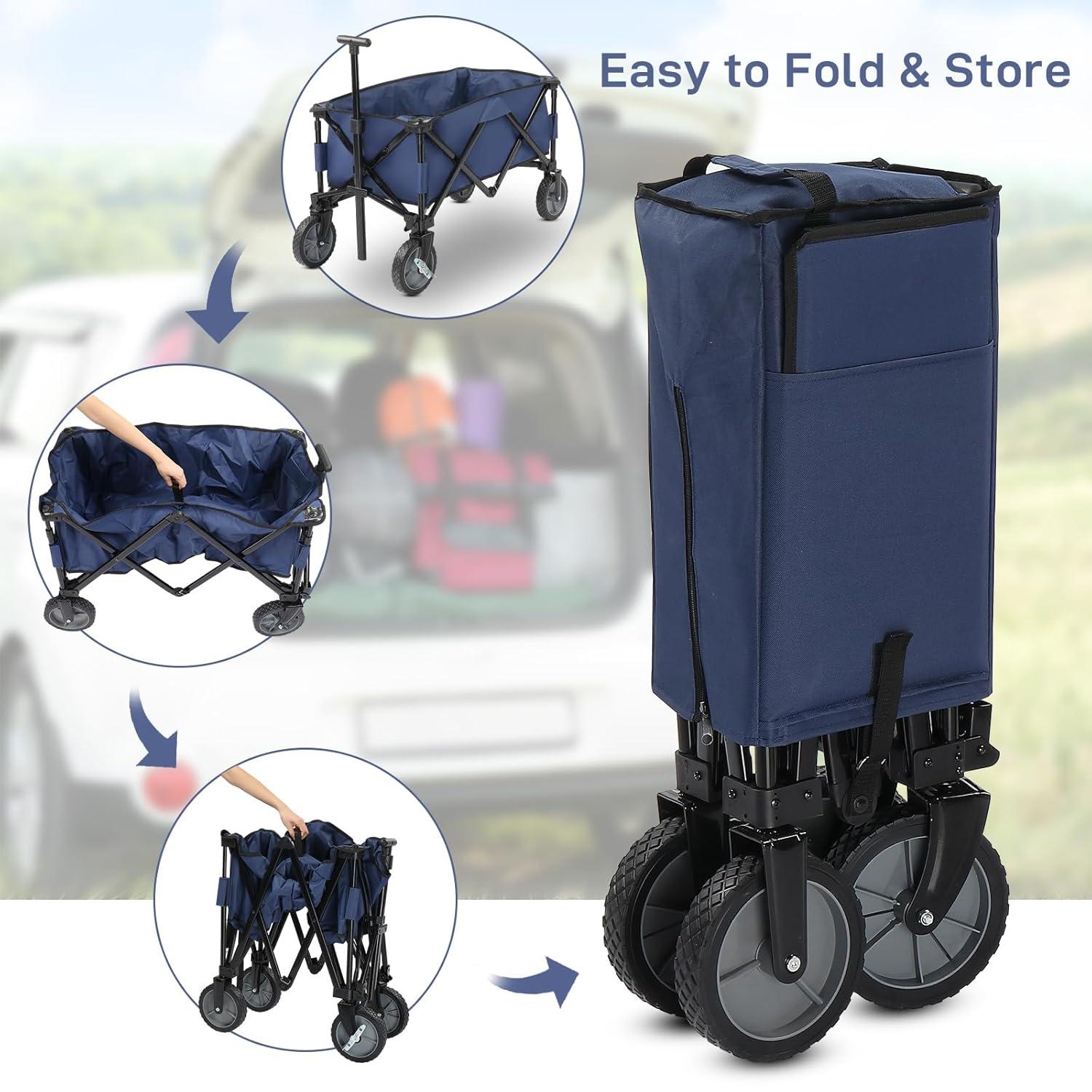 Collapsible Wagon, Beach with Big Wheels for Sand, Grocery Wagon All-Terrain Wheels Garden Grocery for Shopping, Park Picnic, Camping, Beach Trip