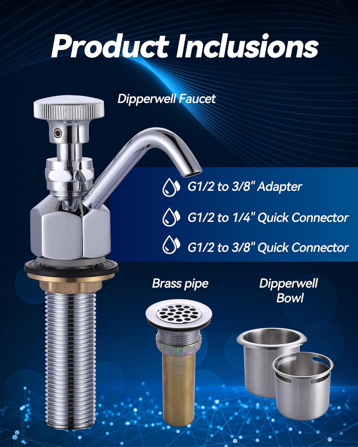 Single Handle Deck Mount Brass Kitchen Faucet 0.4 GPM Dipper Well Faucet And Bowl Set