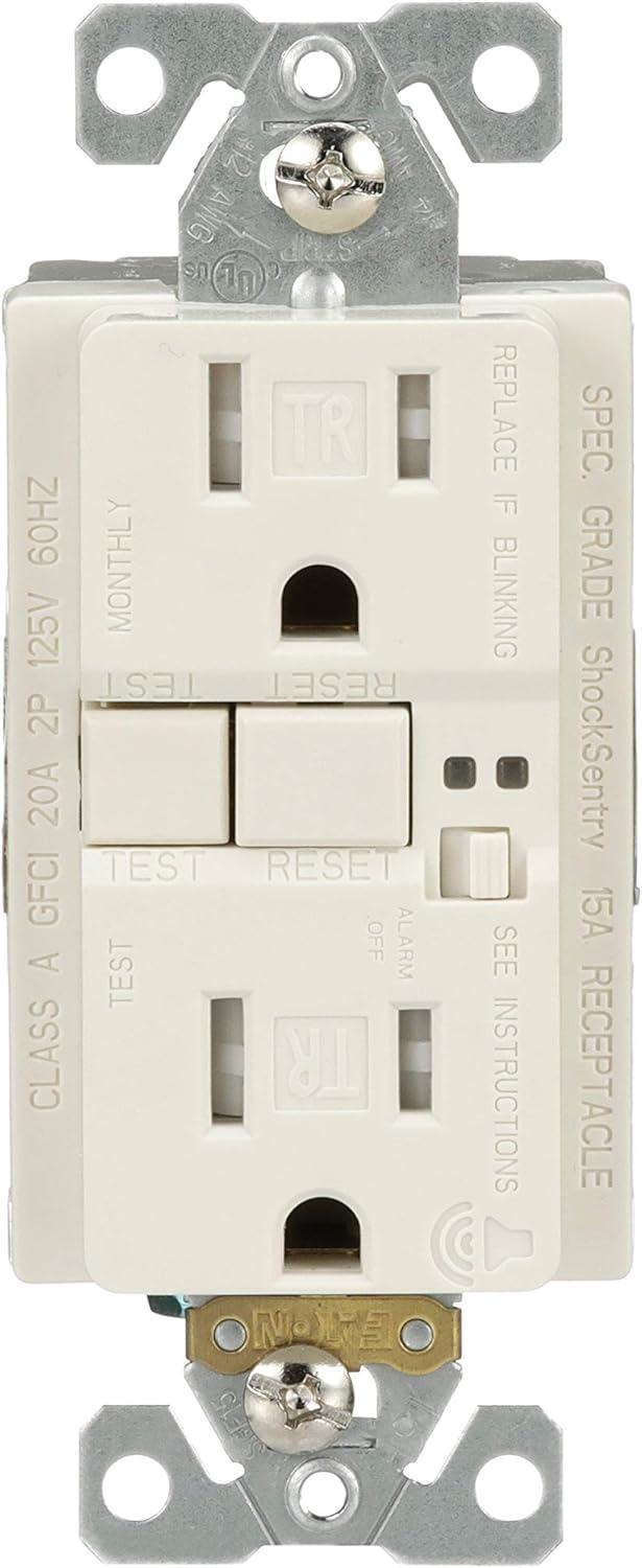 EATON TRSGFA15LA Aaron Hart 15A 125V Tamper Resistant GFCI Receptacle with Audible Alarm, Light Almond