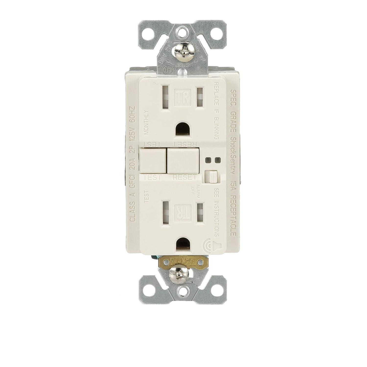 EATON TRSGFA15LA Aaron Hart 15A 125V Tamper Resistant GFCI Receptacle with Audible Alarm, Light Almond
