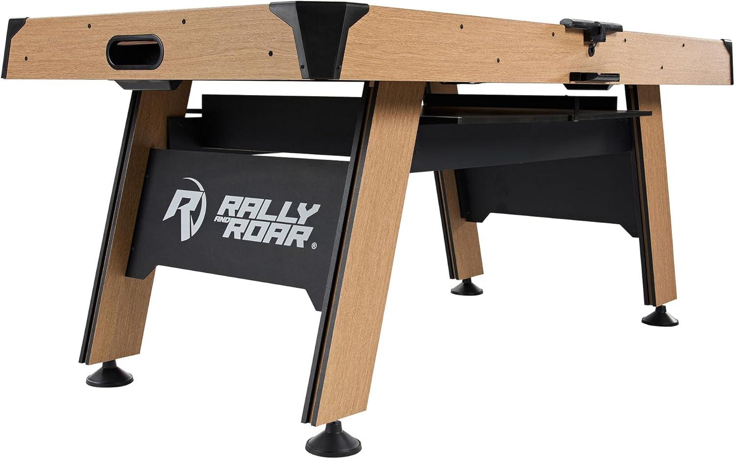 72-Inch Oak and Black Air Hockey Table with LED Scorer and Table Tennis Top