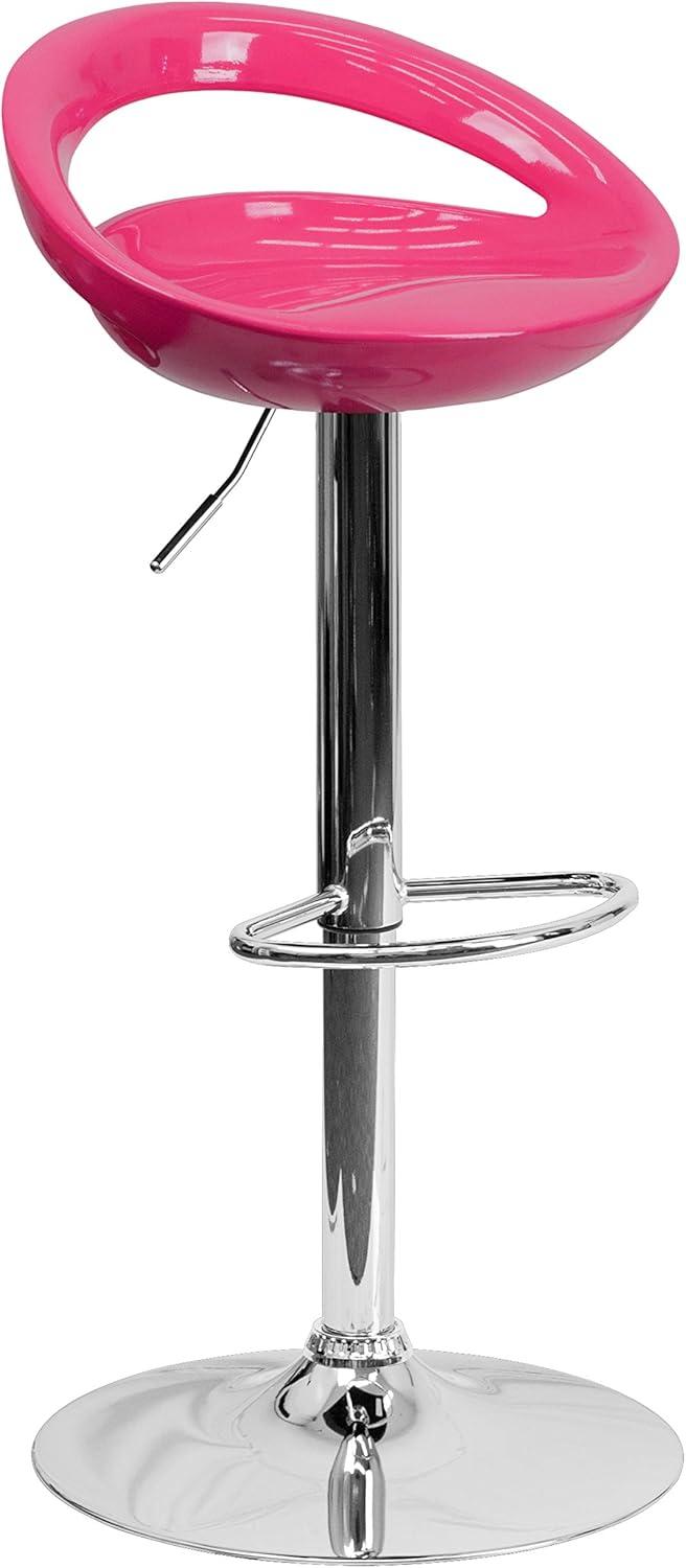 Flash Furniture Contemporary Plastic Adjustable Height Barstool with Rounded Cutout Back and Chrome Base