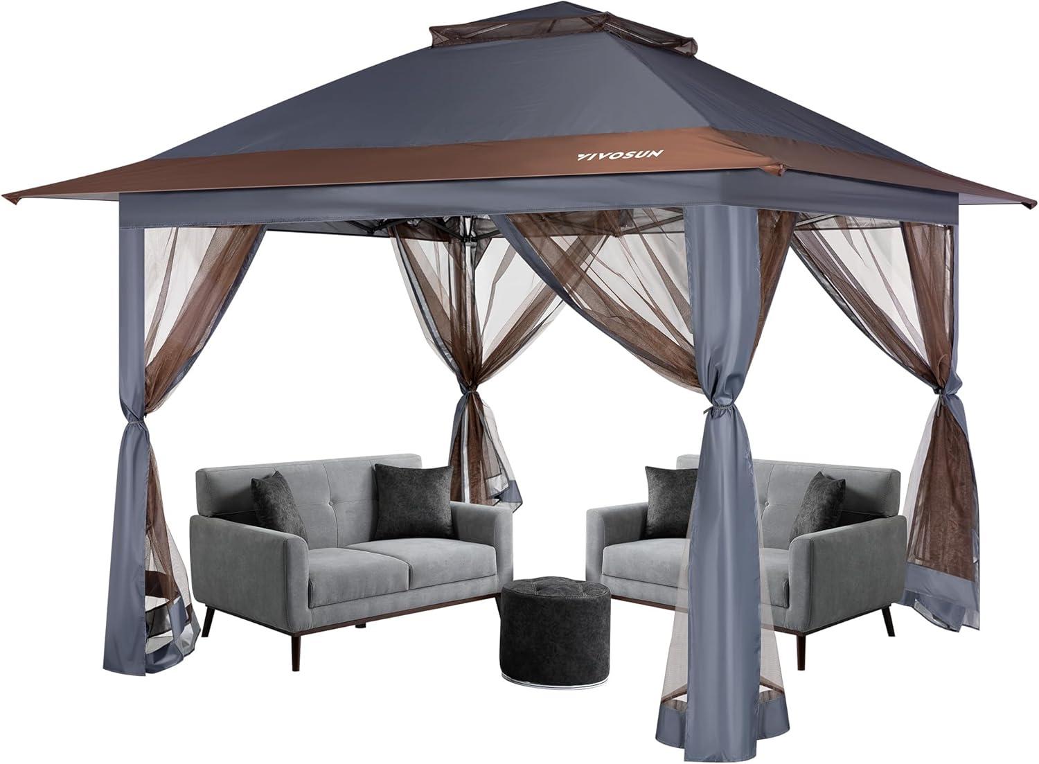 13 ft. x 13 ft. Pop Up Canopy Tent with Mosquito Netting, Center Lock, Storage Bag