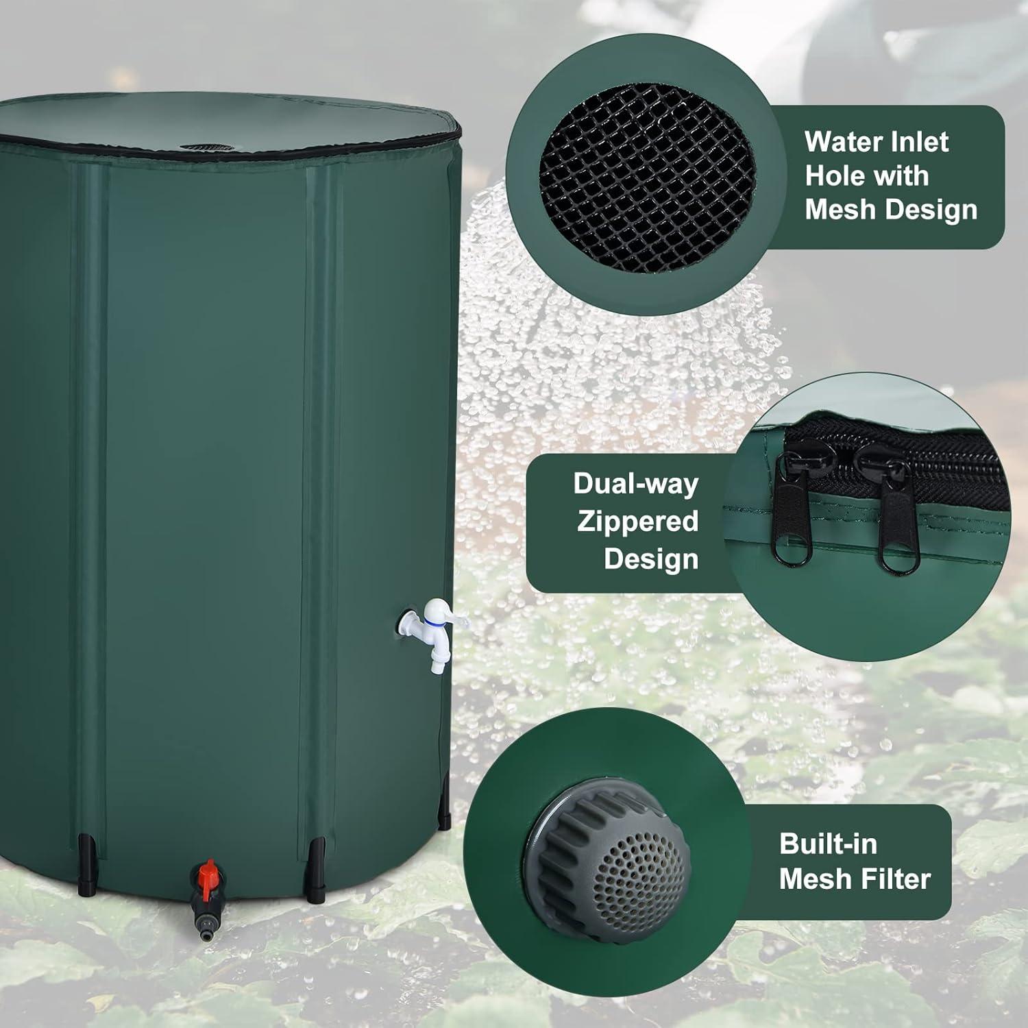 Costway 100 Gallon Portable Rain Barrel Water Collector Collapsible Tank w/Spigot Filter