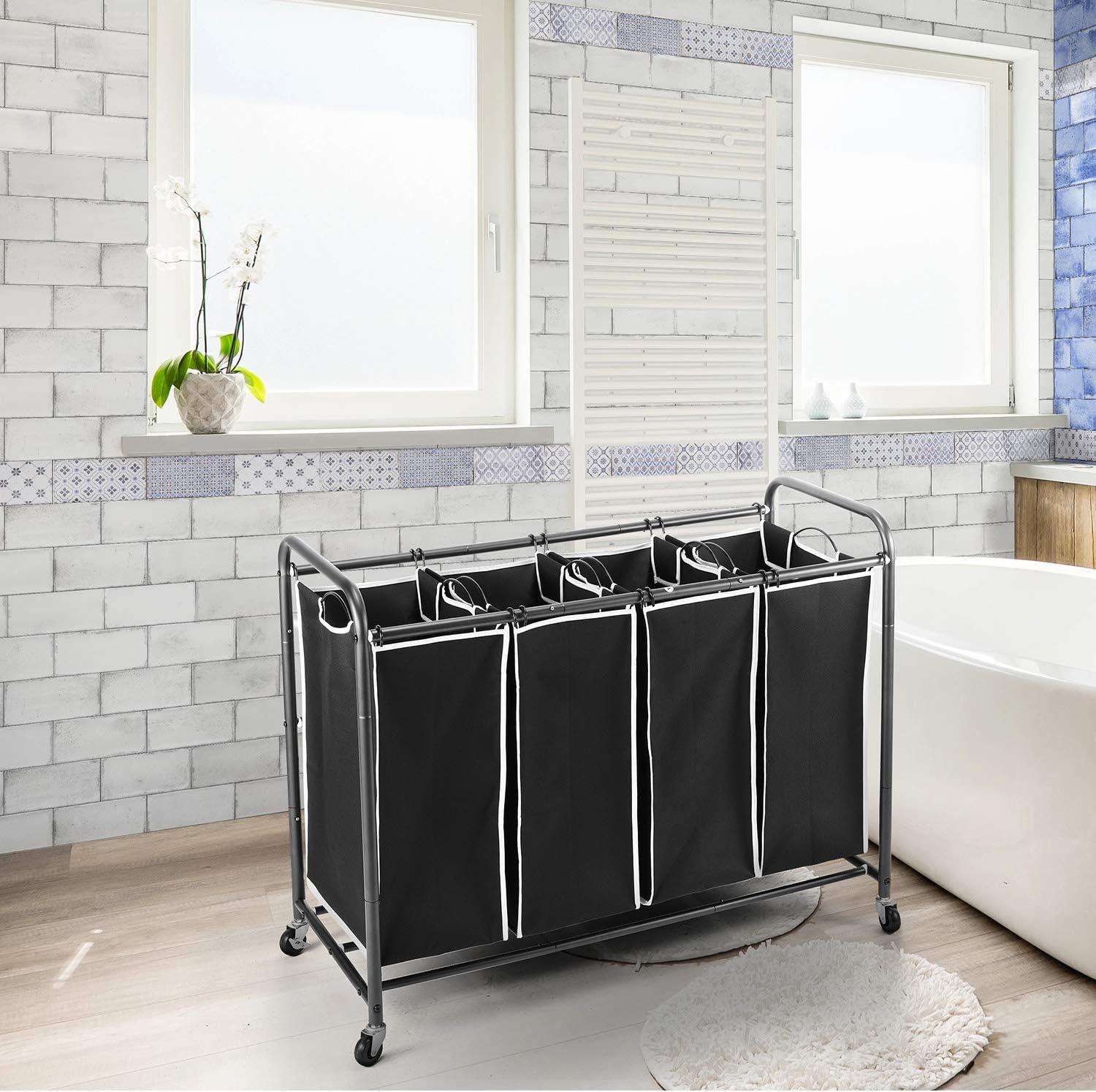 Black 4-Compartment Rolling Laundry Sorter with Removable Bags