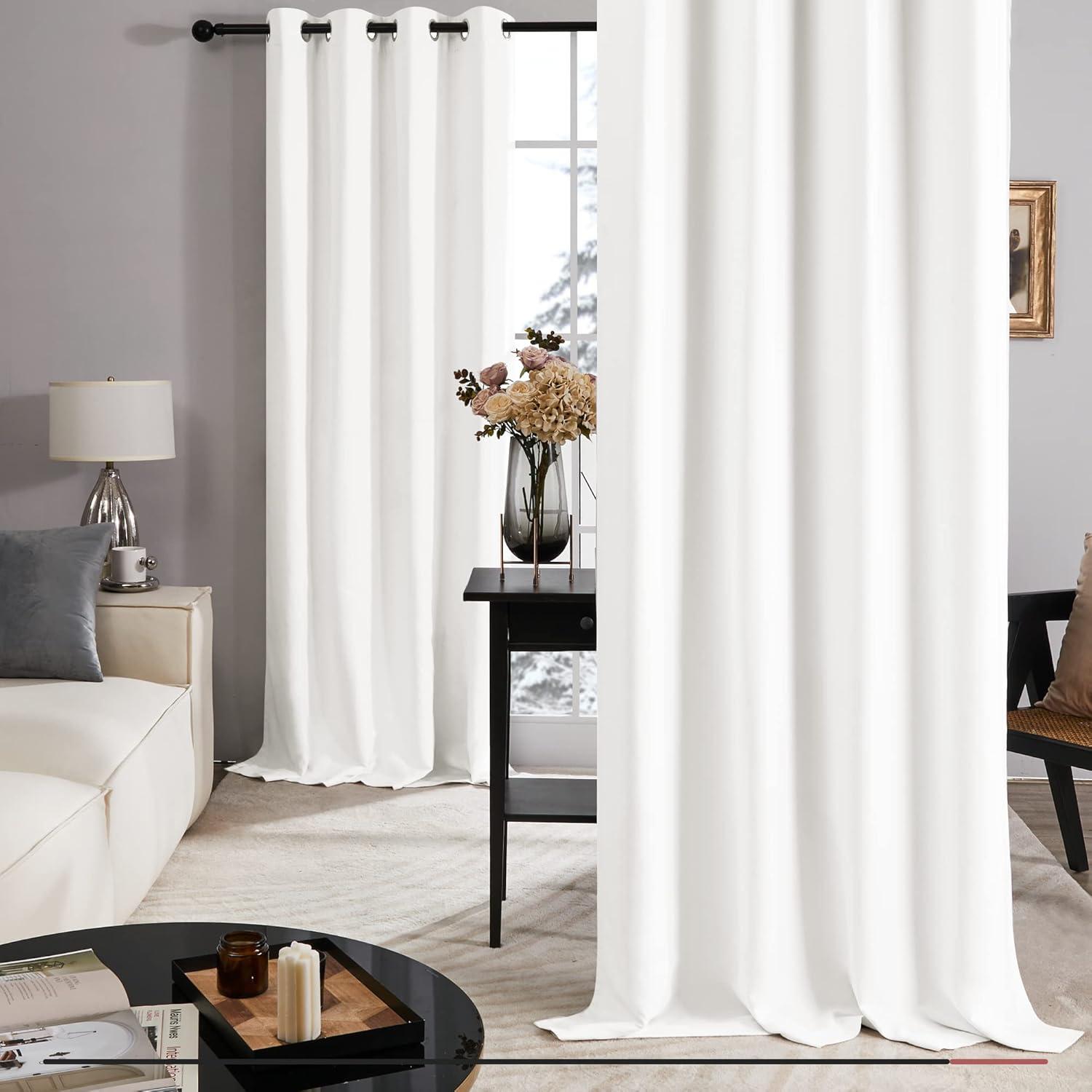 White Faux Silk Blackout Grommet Curtain Panel Pair