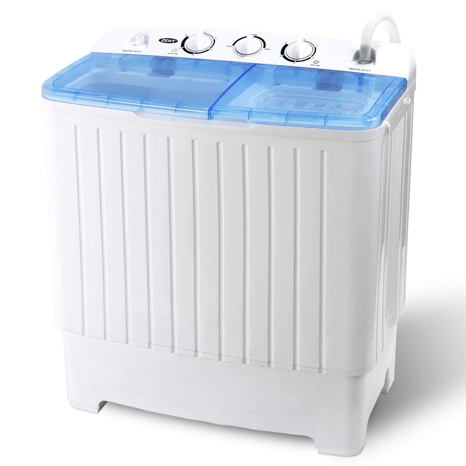 ZENY Portable Washing Machine Compact Twin Tub Laundry Washing Machine 17.6lbs Capacity, Mini Washer Dryer for Apartment RV Travelling,Semi-Automatic, 11lbs Washer, 6.6lbs Spinner