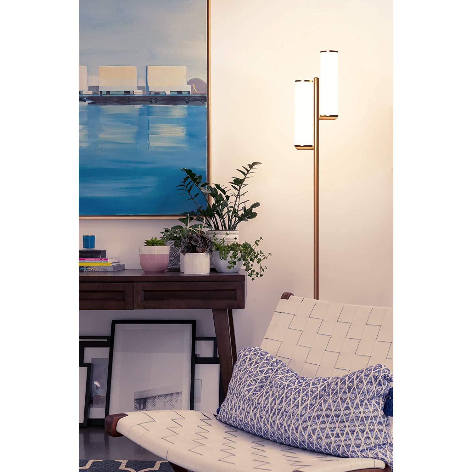 Brightech Gemini 64 in. Industrial 2-Light 3-Way Dimming LED Floor Lamp with 2 Glass Cylinder Shades