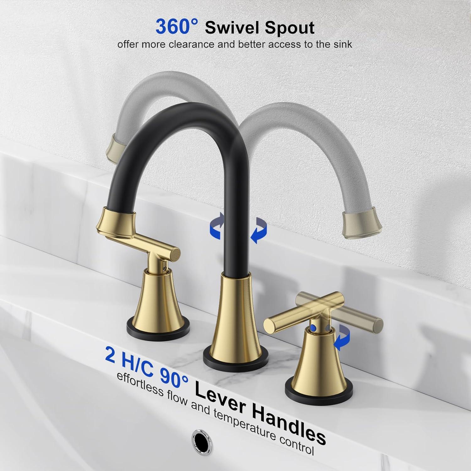 Black and Gold Stainless Steel Widespread Bathroom Faucet