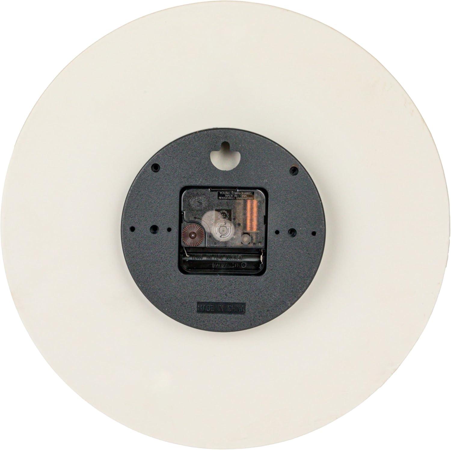 Creative Co-Op Round Stoneware and Wood Wall Clock, Beige and Natural