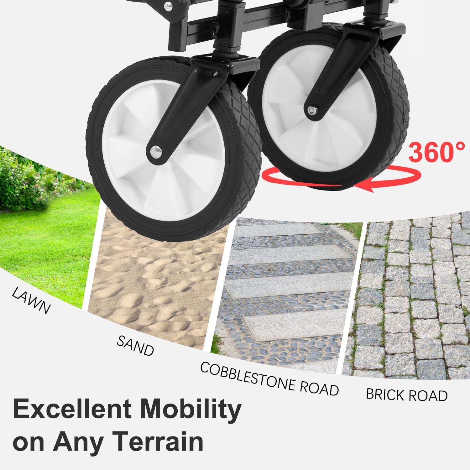 FDW Collapsible Wagon Folding Wagon Garden Cart with Large Capacity, Black