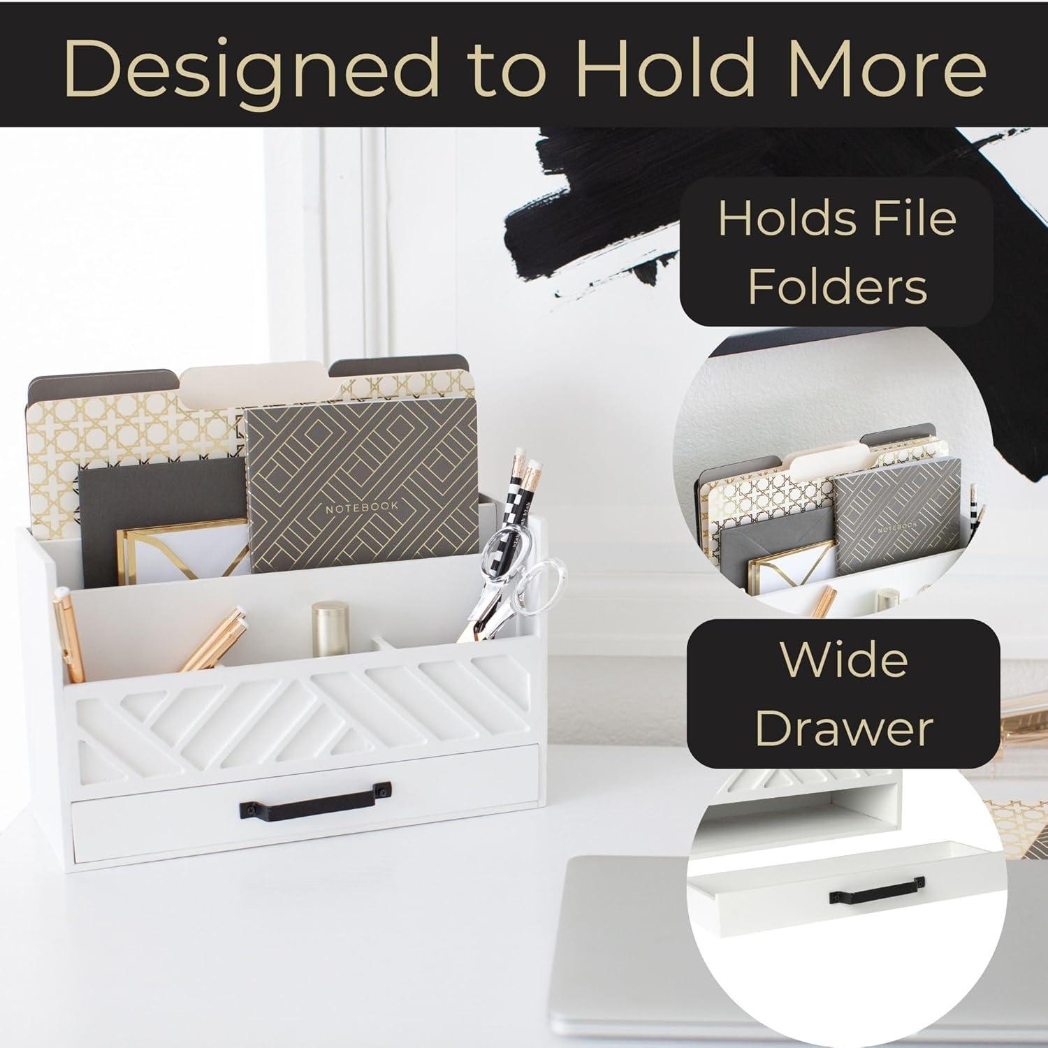 BEACHWATER POOL & SPA, LLC Mail Organizer Countertop Kitchen - Wood Desk Organizer Storage With Drawer - Mail Sorter Organizer Or Bill Organizer For Desk - Farmhouse Desk Organizer Accessories - Mail Basket For Counter