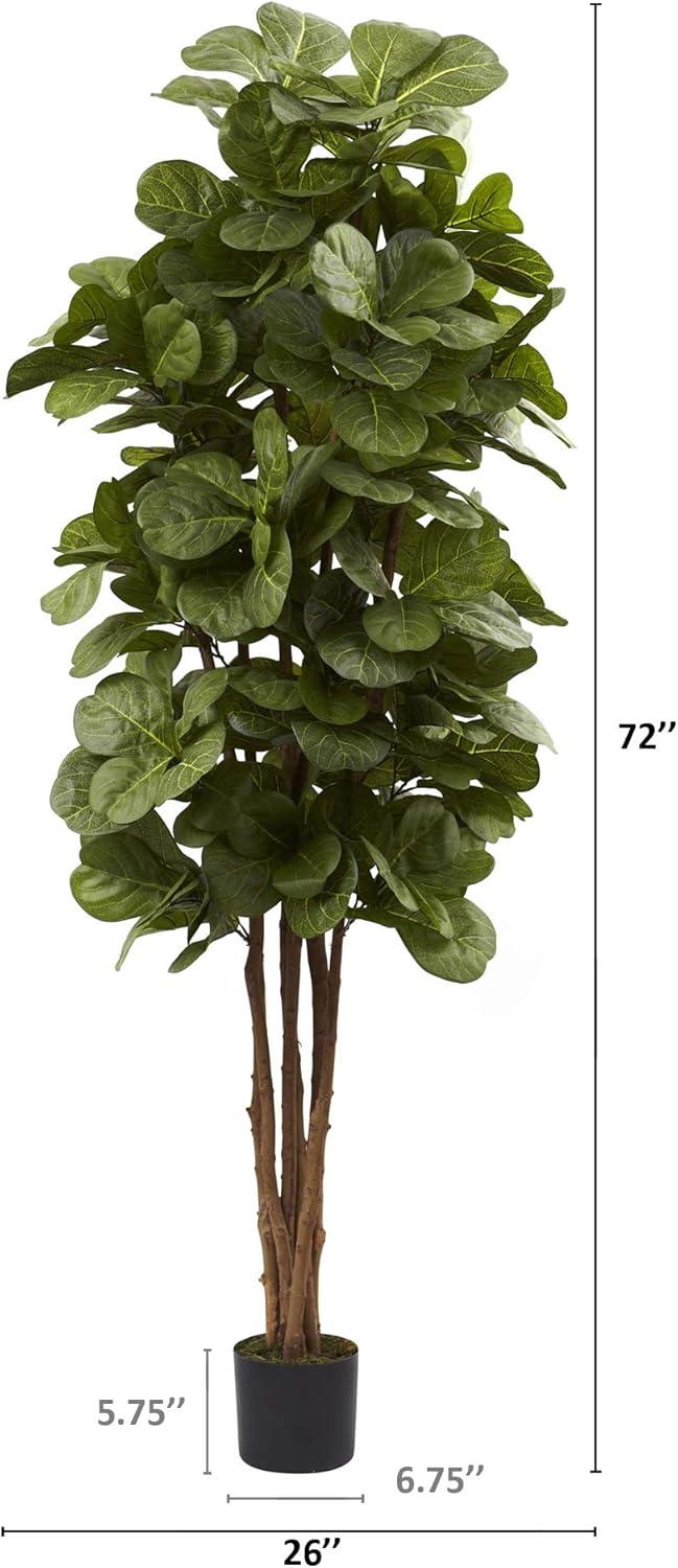 Nearly Natural 6' Fiddle Leaf Fig Tree: Indoor Faux Plant with Plastic Pot, Unlit Full Shape