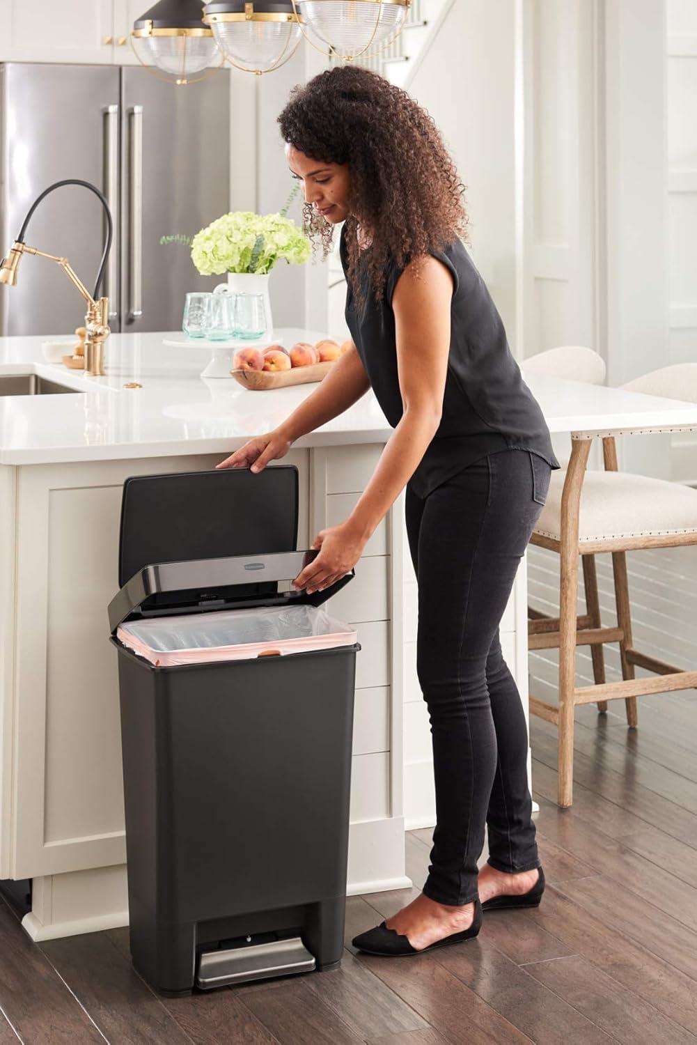 Rubbermaid Premier Series IV Step-On Trash Can for Home and Kitchen, 13 Gallon, Stainless Steel Lid Charcoal, for Home/Kitchen/Hotel/Lobby/Office