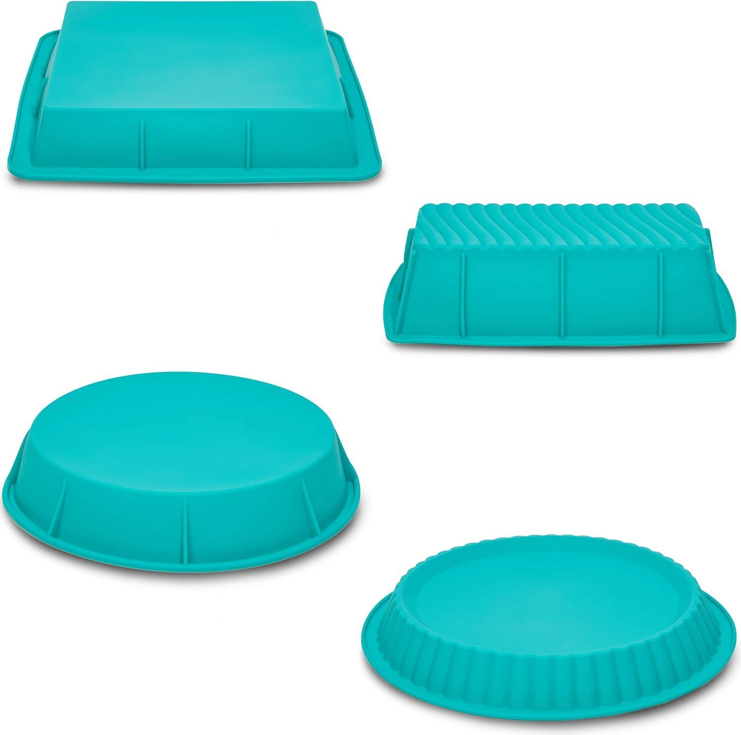 Juvale Set of 4 Teal Silicone Bakeware Tray Baking Pans Set, 4 Designs