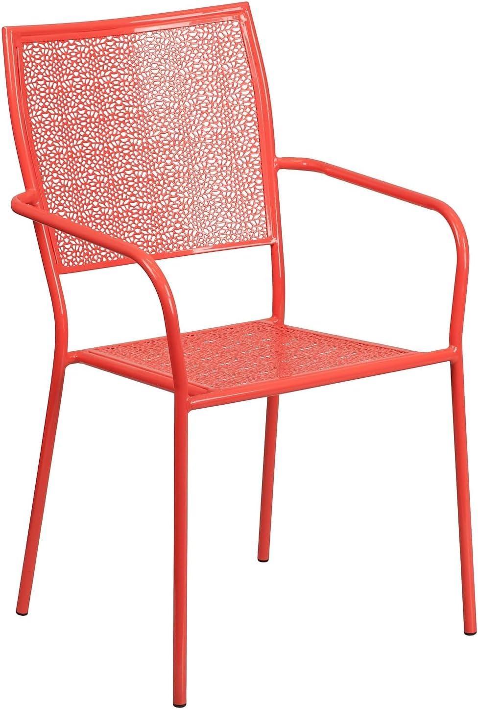 Flash Furniture Commercial Grade Coral Indoor-Outdoor Steel Patio Arm Chair with Square Back