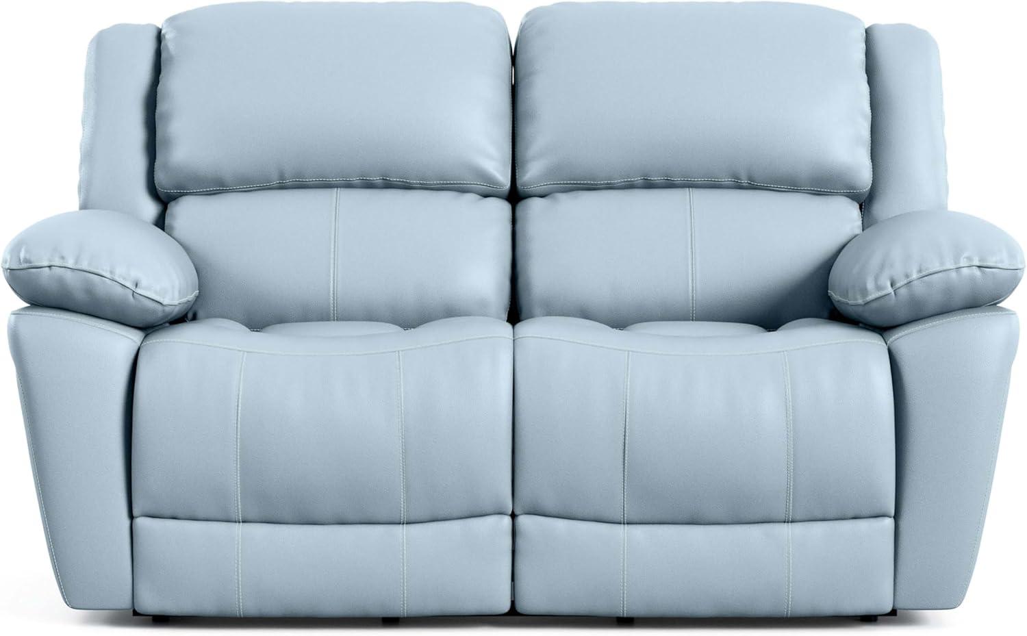 Powder Blue Leather Reclining Loveseat with Pillow Top Arms