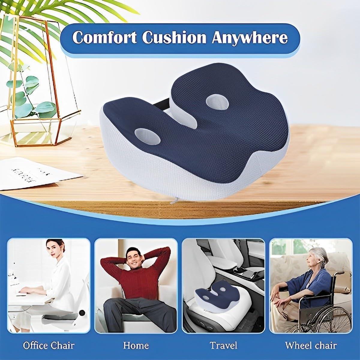 Memory Seat Cushion for Long Sitting Office Workers & Car Blue