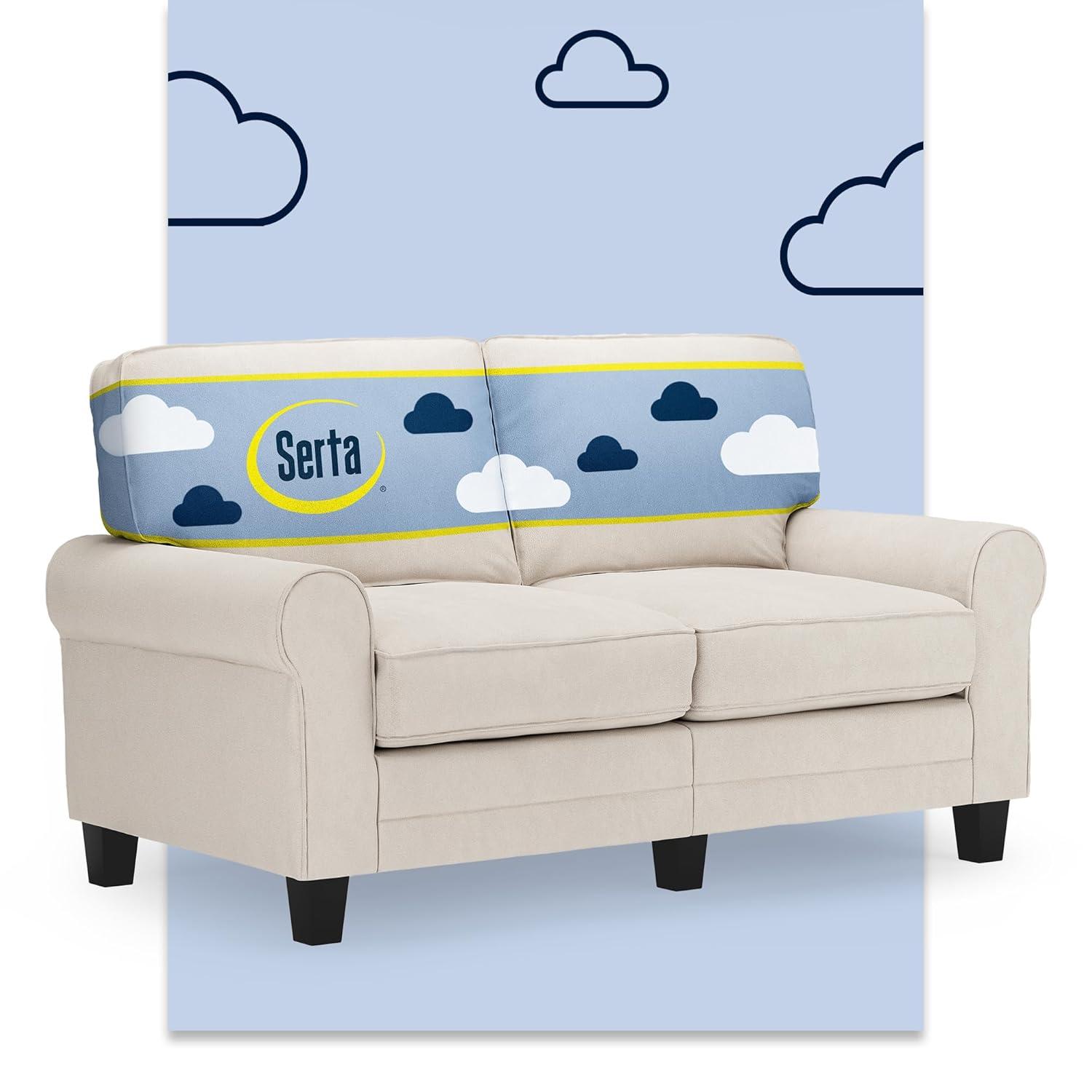 Serta Copenhagen 61" Rolled Arm Sofa, Easy Care Fabric, Soft Pillow Back, Pocket Coil Seat Cushions
