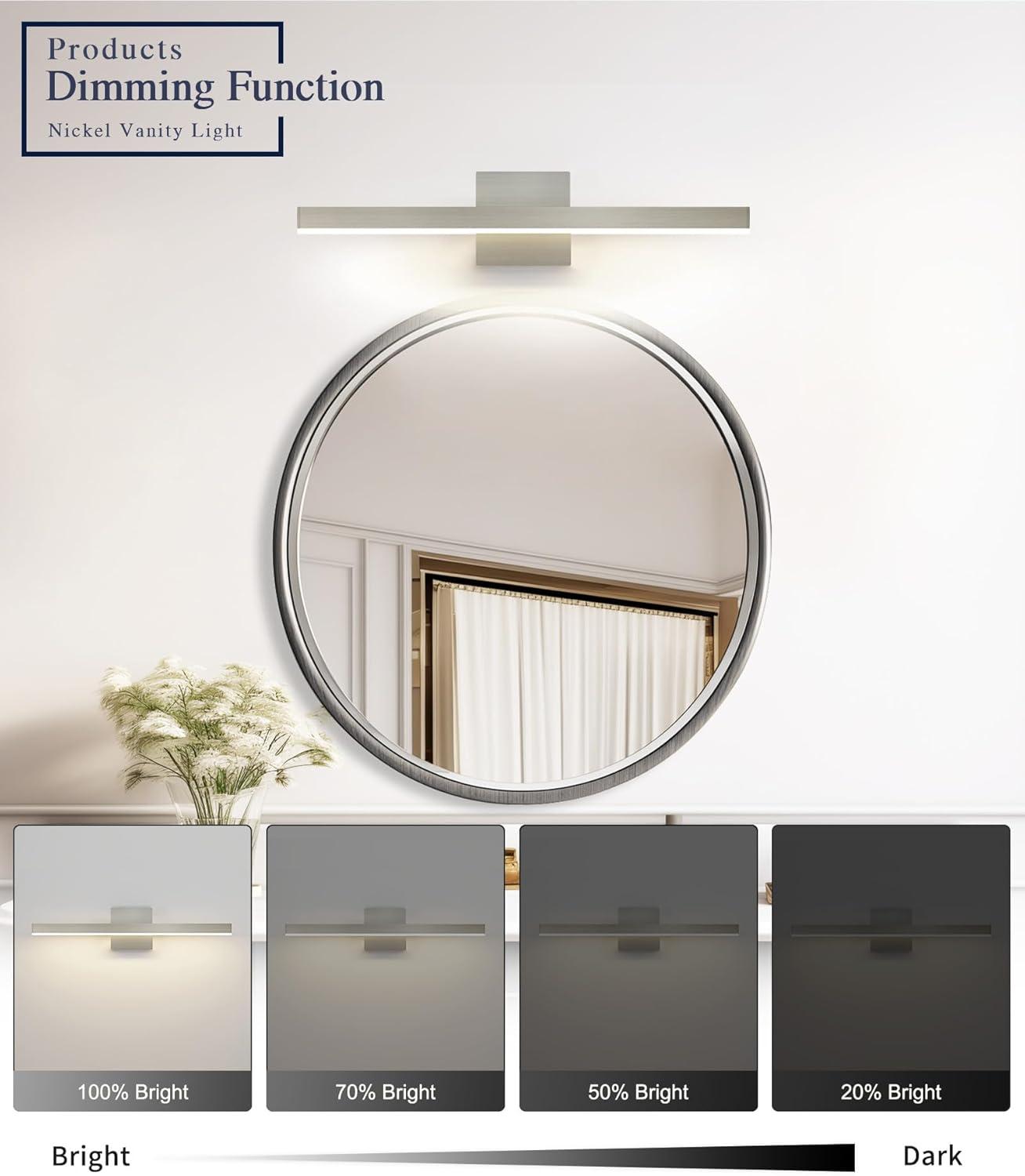 Bathroom Vanity Light Brushed Nickel Bathroom Light Fixtures Over Mirror 23.62 inch 5CCT Dimmable Modern Bathroom Lights Bar LED Vanity Lighting ETL Certificated