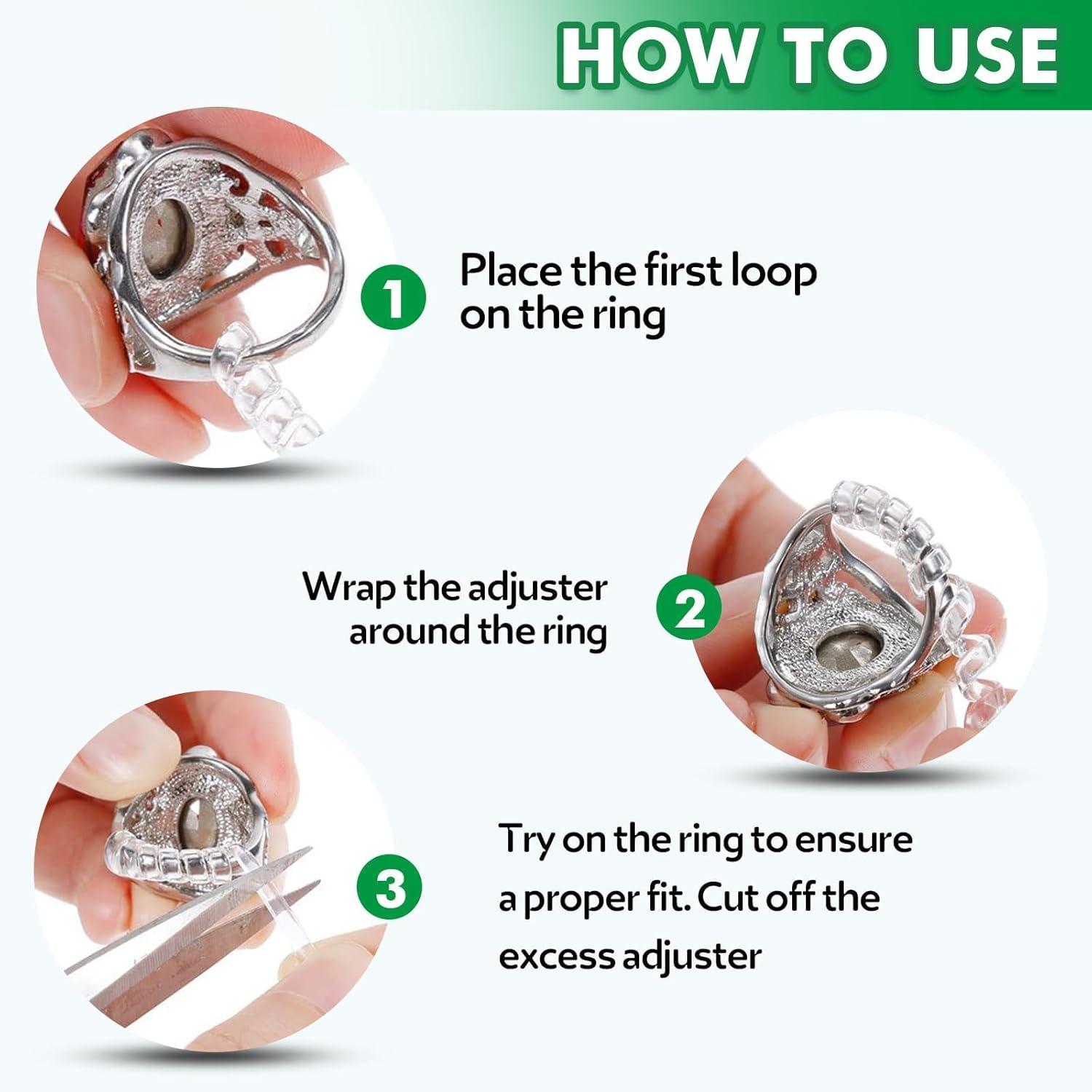 Anpro 15 Pack Ring Size Adjuster- with 3 Sizes Clear Ring Sizer Resizer Fit for Loose Rings-Spiral Silicone Tightener Set with Polishing Cloth(Please See The Below Picture for The Steps)