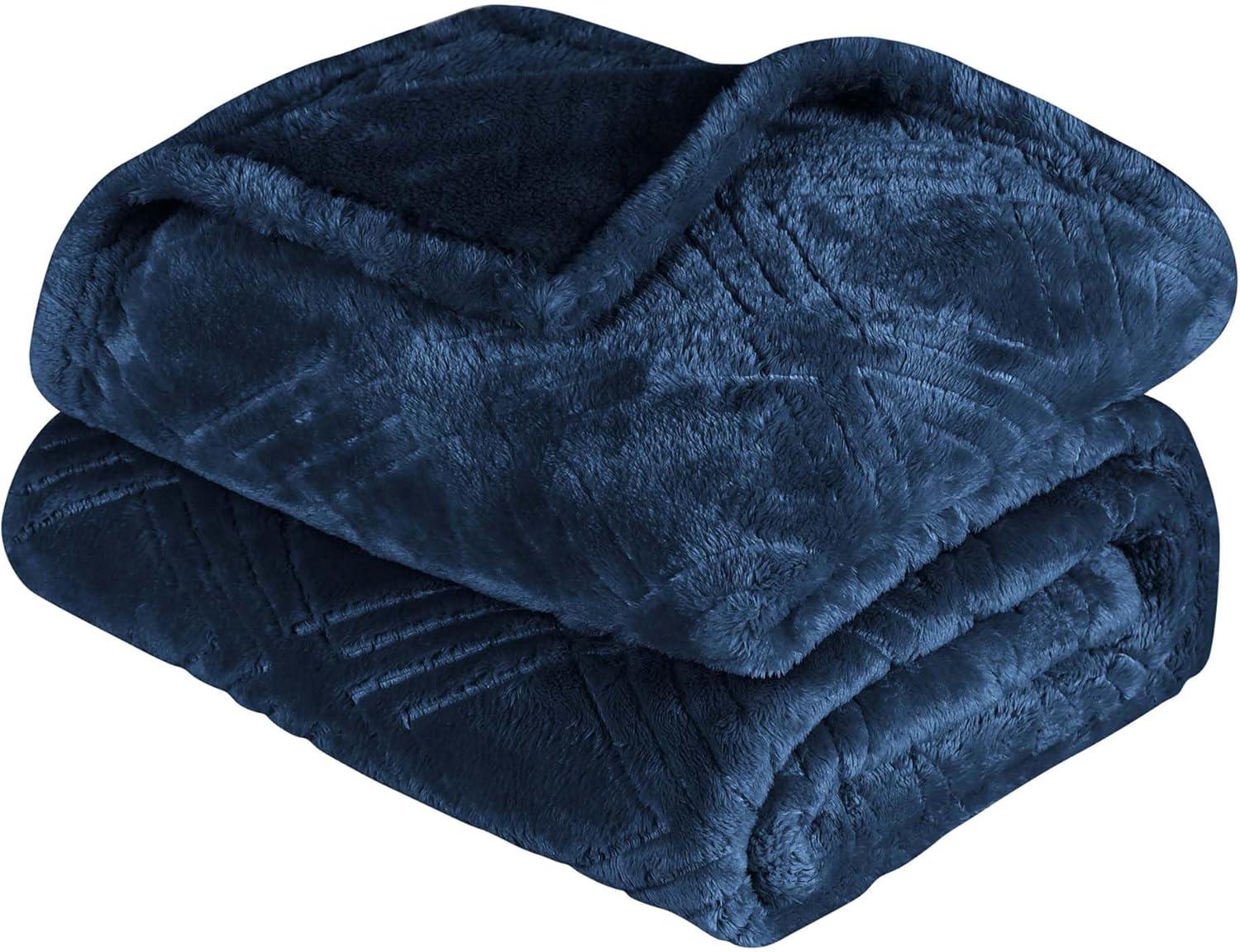 Superior Alaska Fleece Diamond Fluffy Blanket, Throw, Navy Blue