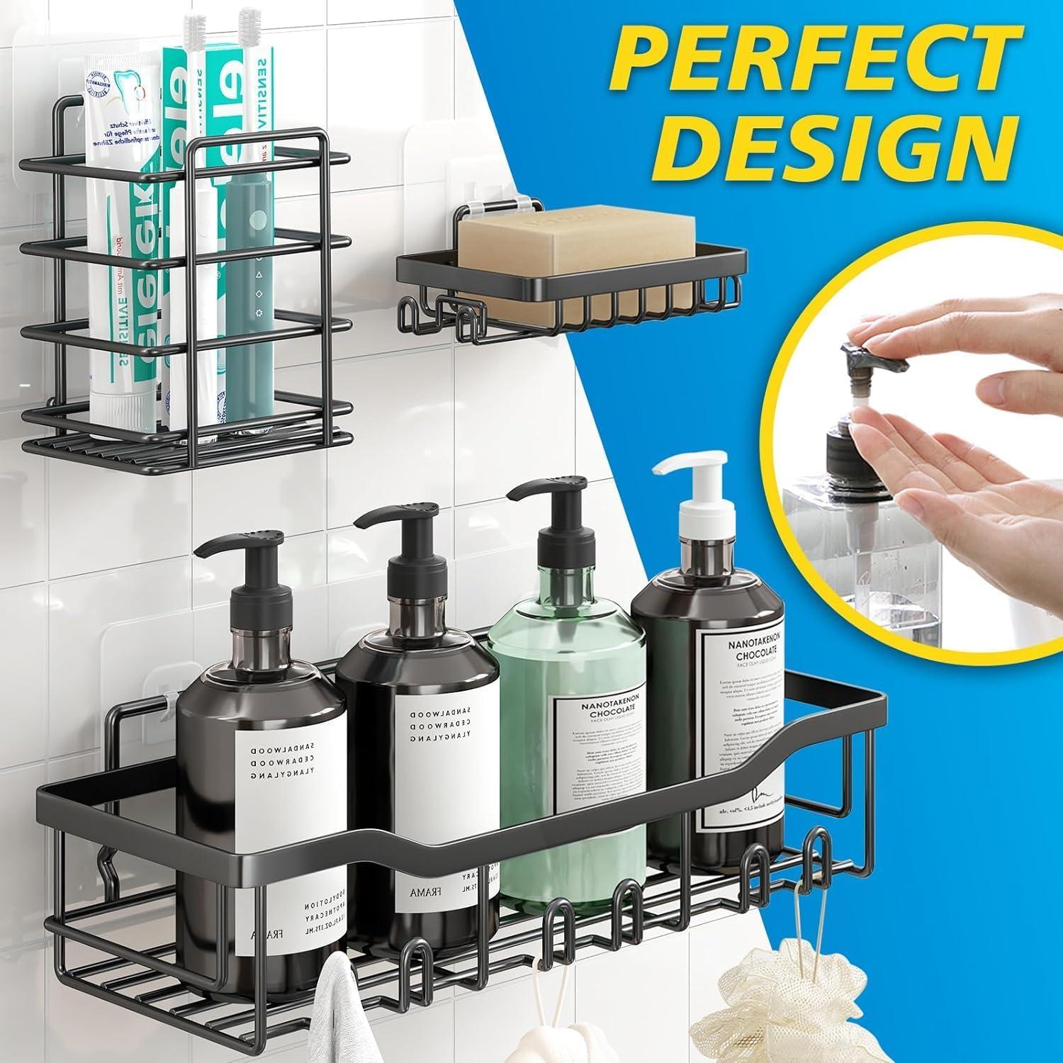 5 Pack Shower Caddy Rustproof Stainless Steel Bathroom Shower Organizer Wall-Mounted Shower Shelves for Convenient Storage