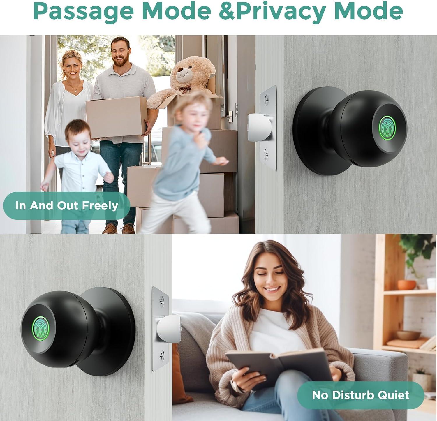 Ghome Fingerprint Smart Door Knob Lock App Control Biometric with Type-C Charge