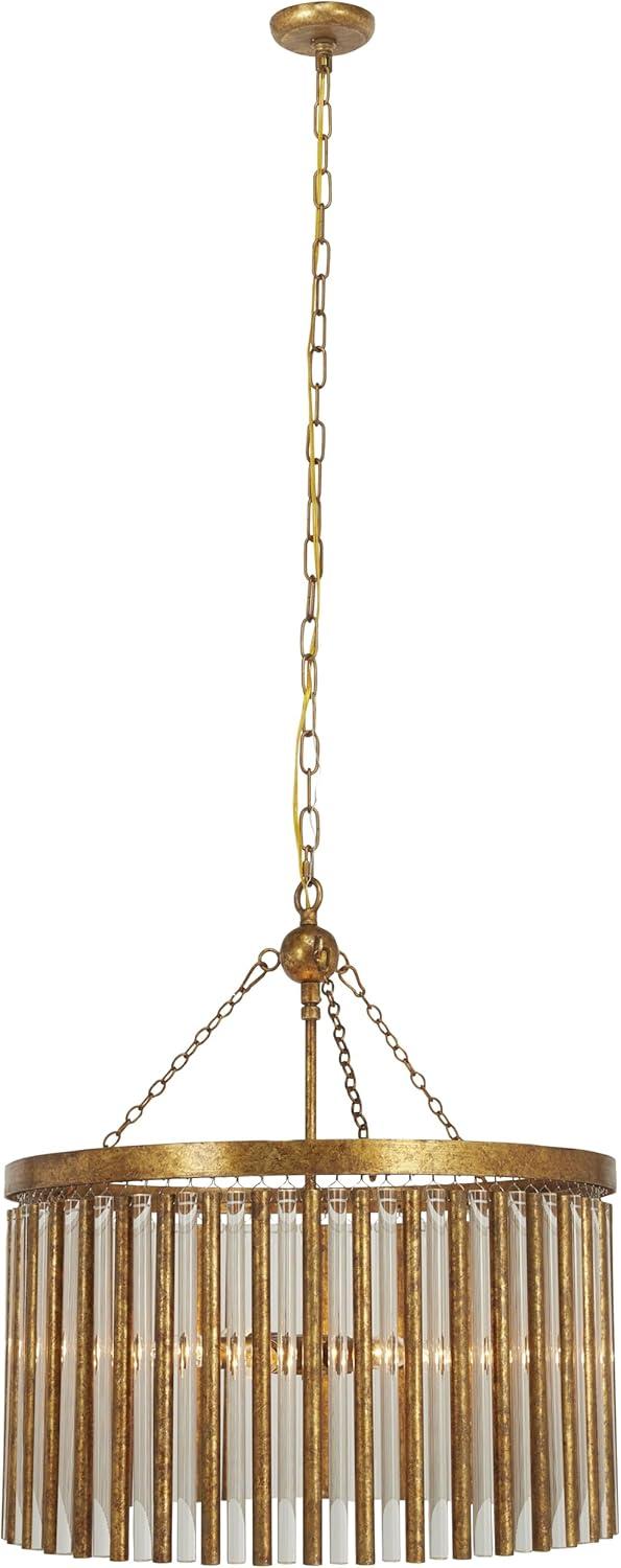 Brass and Crystal Barrel Shade Chandelier Light