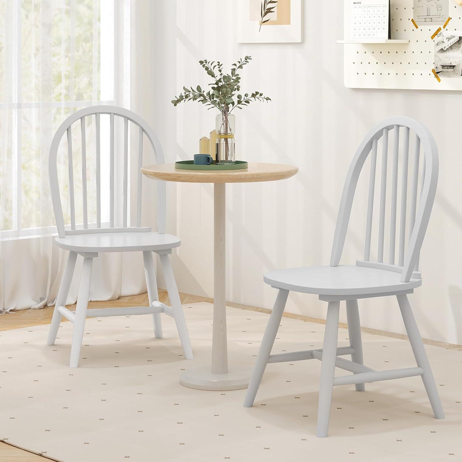 Costway Set of 2 Vintage Windsor Dining Side Chair Wood Spindleback Kitchen Room White