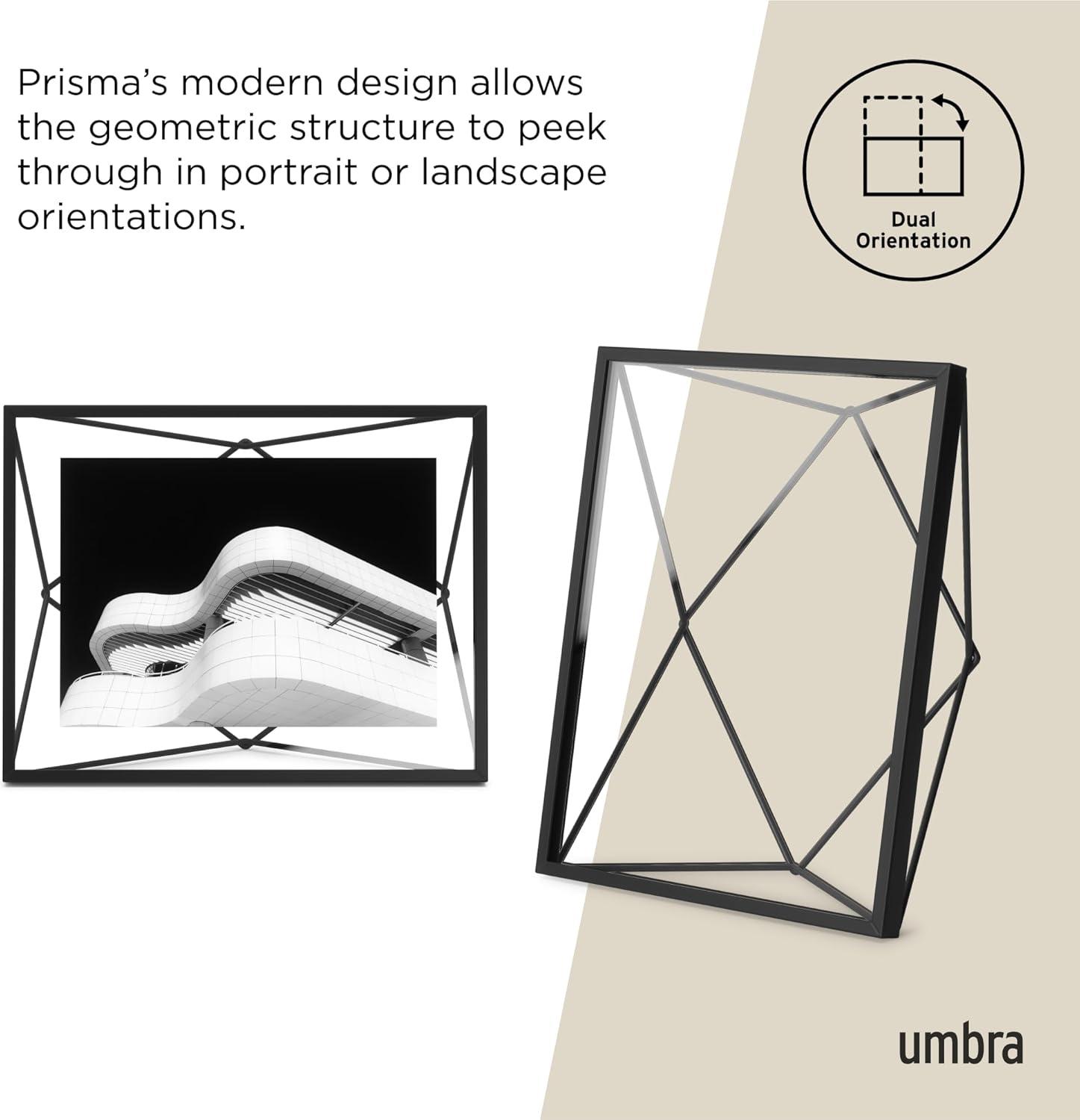 Umbra Prisma Picture Frame, 5x7 Metal Photo Display for Desk or Wall, 5" x 7", Black