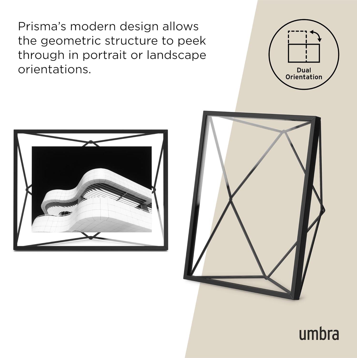 Umbra Prisma Picture Frame, 5x7 Metal Photo Display for Desk or Wall, 5" x 7", Black
