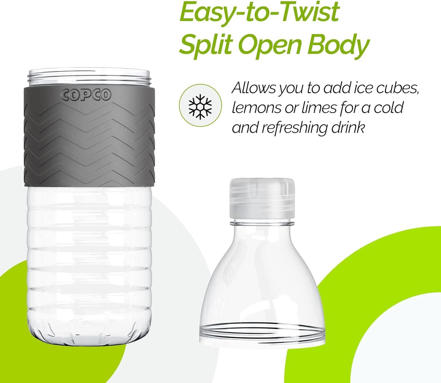 Copco Hydra 2-Pack Water Bottle 16.9 Ounce Non Slip Sleeve BPA Free Tritan Plastic Reusable - Chevron Gray
