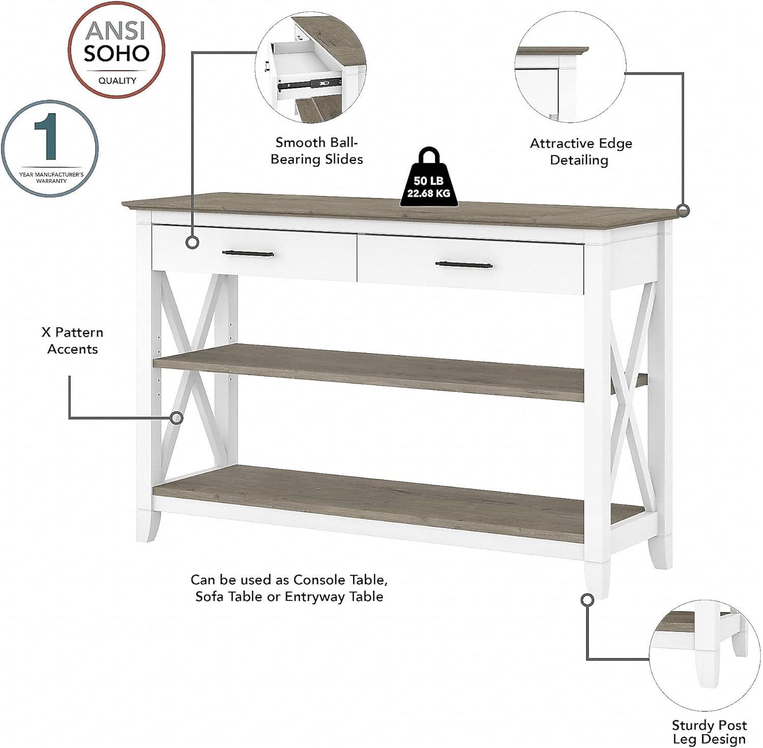 Bush Furniture Key West Console Table, Pure White & Shiplap Gray