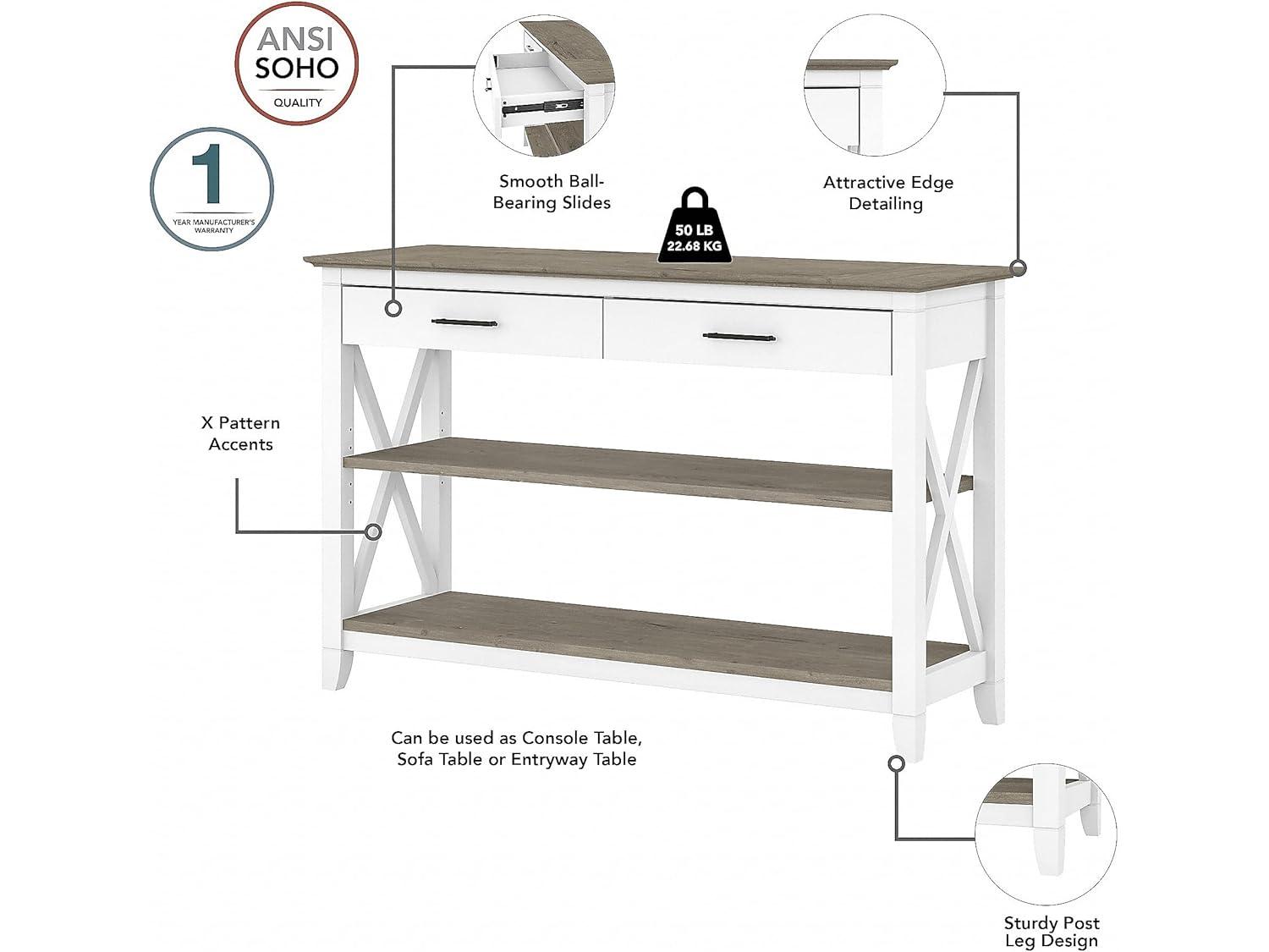 Bush Furniture Key West Console Table, Pure White & Shiplap Gray