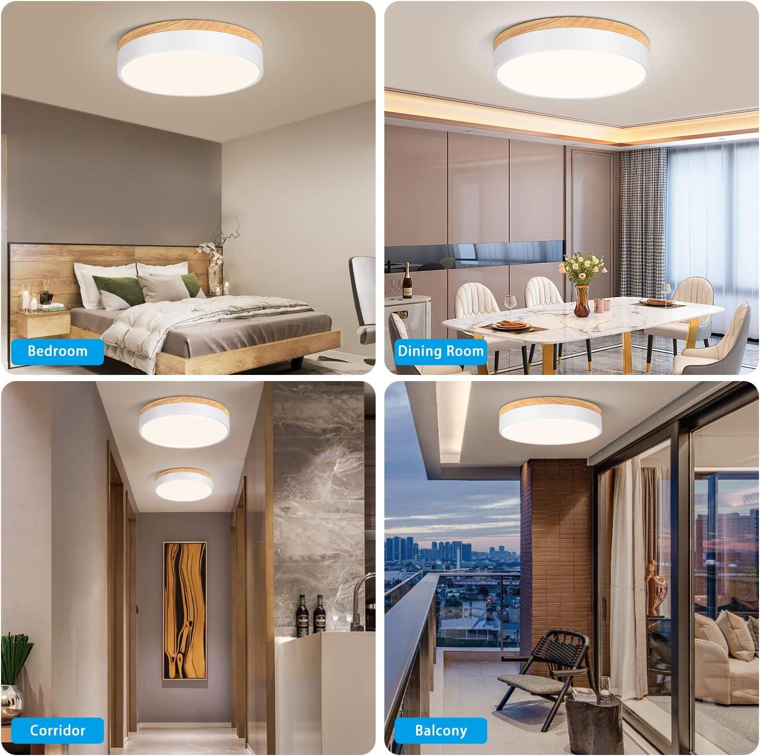 Modern Oak and White LED Flush Mount Ceiling Light