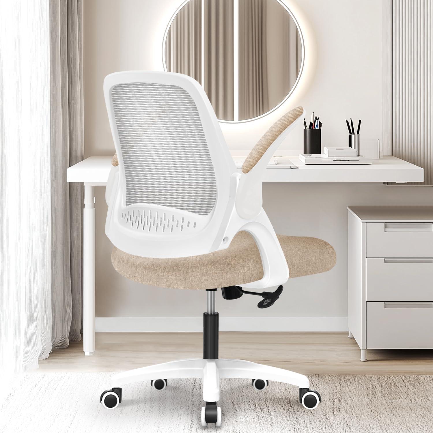 NEO CHAIR Office Chair, Flip-up Padded Armrests Desk Chair, Ergonomic Back Support, Beige